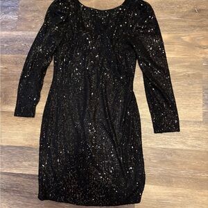 Nanette Lepore Black Sequin Long Sleeve Dress